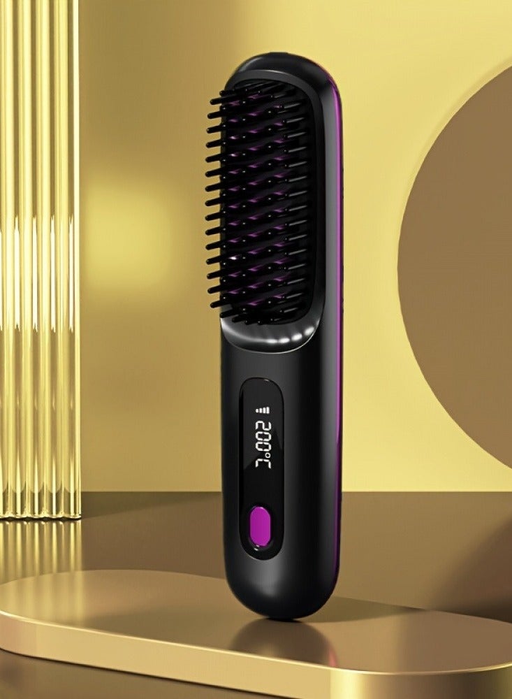 Generic Portable and cordless straight hair comb, fast heating, constant temperature heat-resistant design, negative ion technology, smart digital display, USB charging, thin and lightweight, very suitable for home and travel use, perfect gift for women  - Image 1