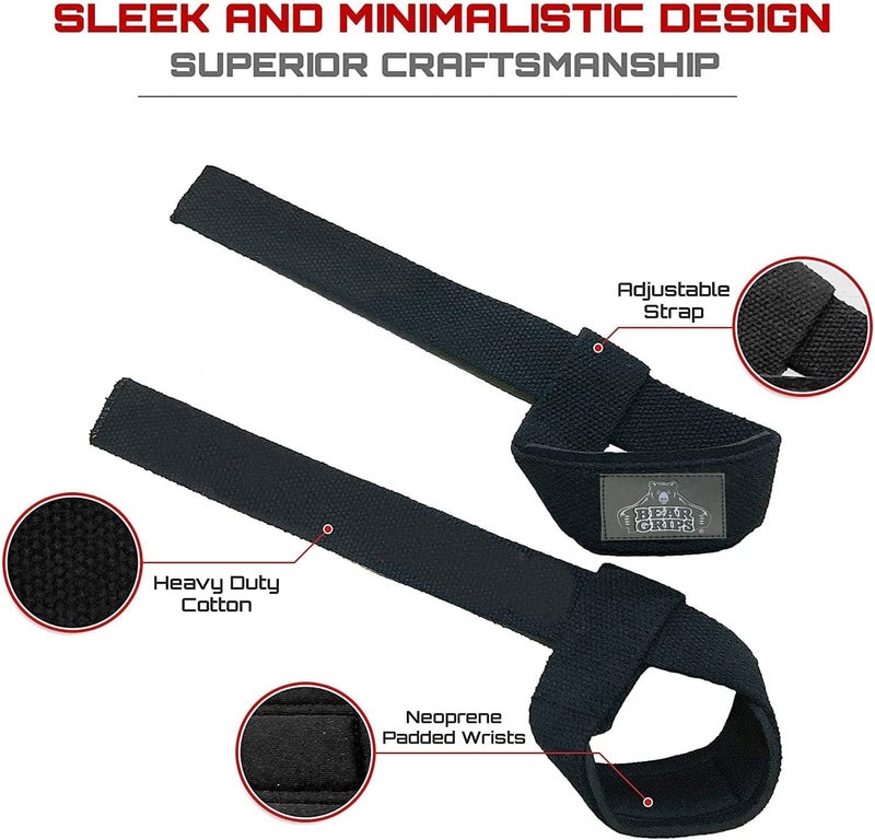 Bear Grips Lifting Straps Gym, Wrist Straps for Weightlifting, Gym Straps, Weightlifting Straps, Deadlift Straps, Weight Lifting Straps for Men, Weight Straps Lifting Women, 2 Lifting Strap Black - Image 2