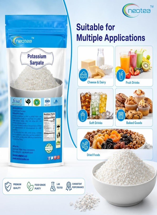 Neotea Potassium Sorbate Food Grade Preservative Powder | Helps Maintain Freshness in Food & Beverage Preparations | Multipurpose Ingredient for Baking, Beverages, Sauces & Homemade Recipes | 100% Pure | Resealable Pack 250 Gm - Image 4