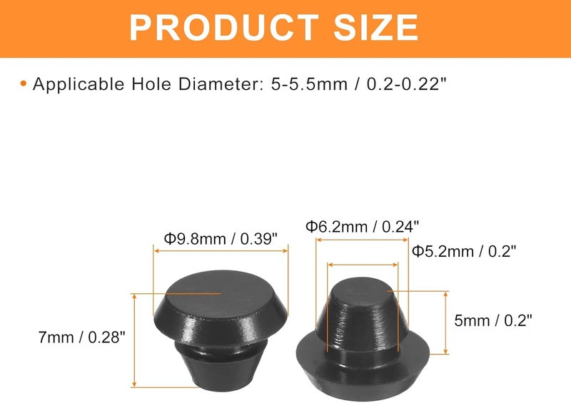 QUARKZMAN 25 Pieces Silicone Plugs, Round Rubber Plugs Snap into 5-5.5mm Holes, Waterproof Hole Plugs for Metal Pipe, Furniture End Caps, Black Inserts - Image 2