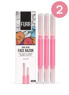 Furr Furr Dual Head Face Razor for Women, removes hair from chin, upper lip, eyebrows and sideburns, reusable for all skin types, German Blades, 3 Razors – Pack of 2  - Image 1