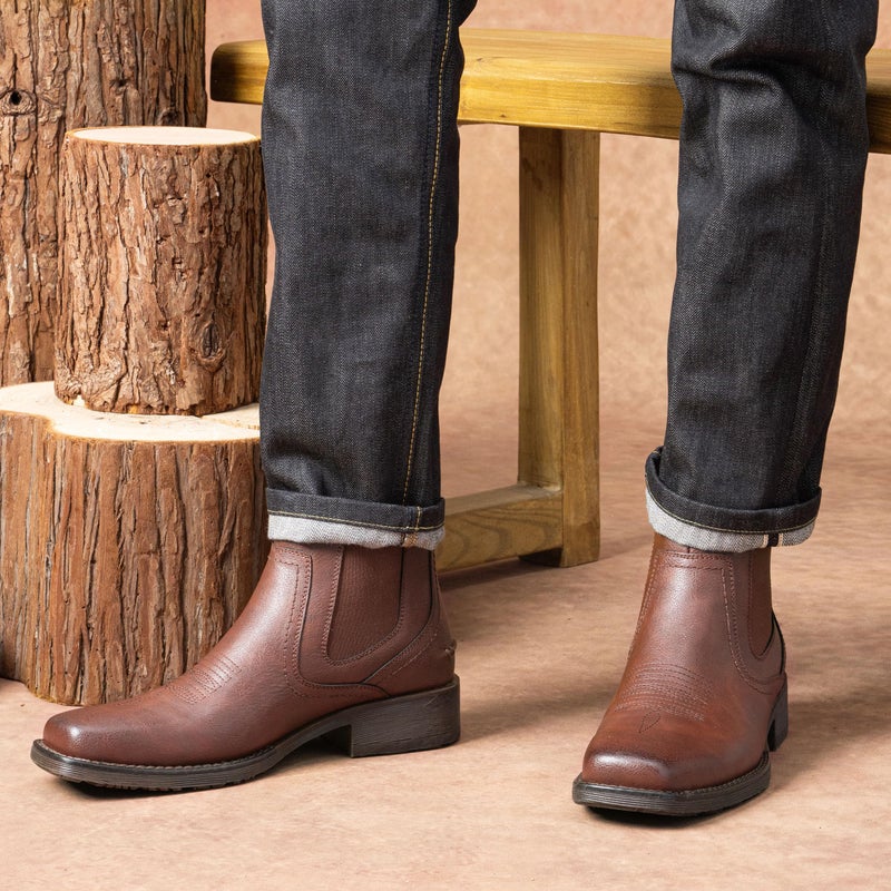 Jousen Cowboy Boots For Men Square Toe Chelsea Boots Men Classic Slip On Western Boots Ankle Casual Dress Boots(AMY8430 brown 10.5) - Image 2