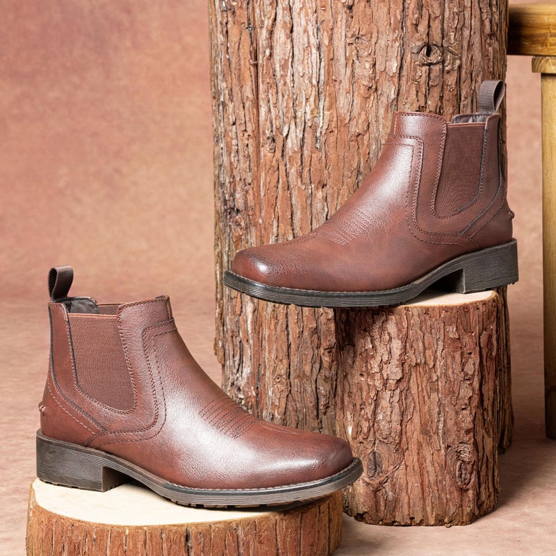 Jousen Cowboy Boots For Men Square Toe Chelsea Boots Men Classic Slip On Western Boots Ankle Casual Dress Boots(AMY8430 brown 10.5) - Image 3