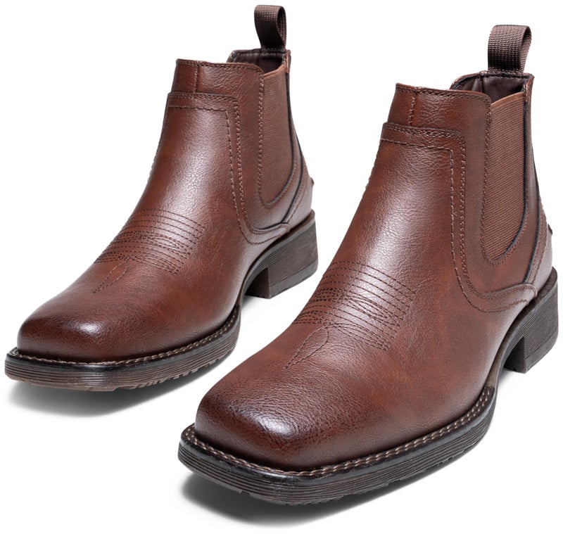 Jousen Cowboy Boots For Men Square Toe Chelsea Boots Men Classic Slip On Western Boots Ankle Casual Dress Boots(AMY8430 brown 10.5) - Image 4