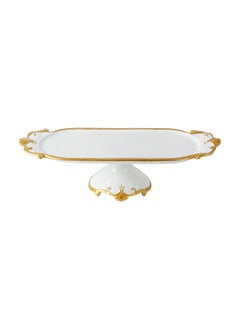Life Smile LIFE SMILE White Cake Plate with Floral Gold Stand - Luxury Bone China Pastry & Dessert Server  - Image 1