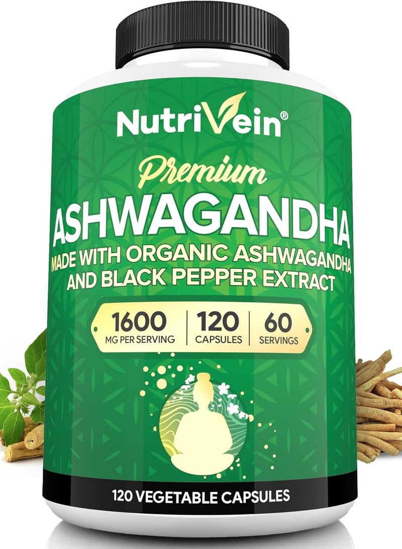 نيوتريفين كبسولات أشواغاندا ١٦٠٠ ملغ مع مستخلص الفلفل الأسود ١٢٠ كبسولة نباتية ٦٠ حصة - Image 1