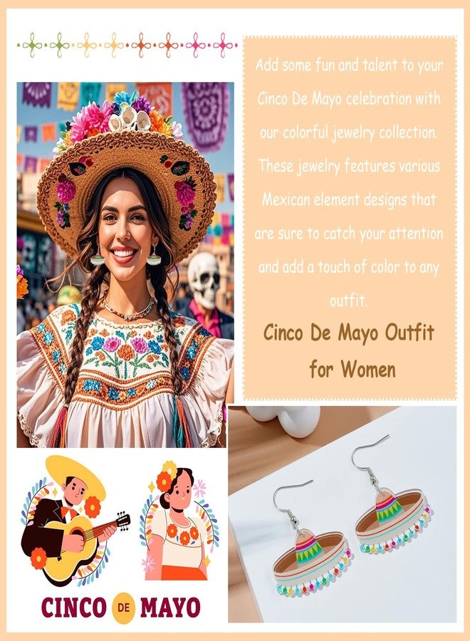 Frodete Cinco De Mayo Earrings for Women Mexican Fiesta Earrings Cinco De Mayo Outfit Shirts for Women Acrylic Hat Cactus Guitar Drop Earring Mexican Festival Jewelry Gifts - Image 3