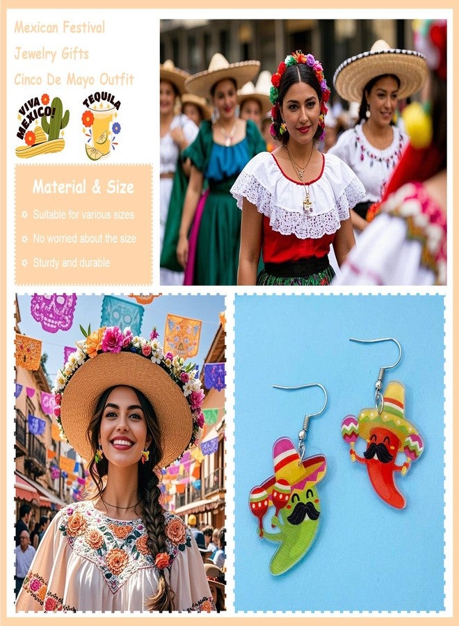Frodete Cinco De Mayo Earrings for Women Mexican Fiesta Earrings Cinco De Mayo Outfit Shirts for Women Acrylic Hat Cactus Guitar Drop Earring Mexican Festival Jewelry Gifts - Image 4