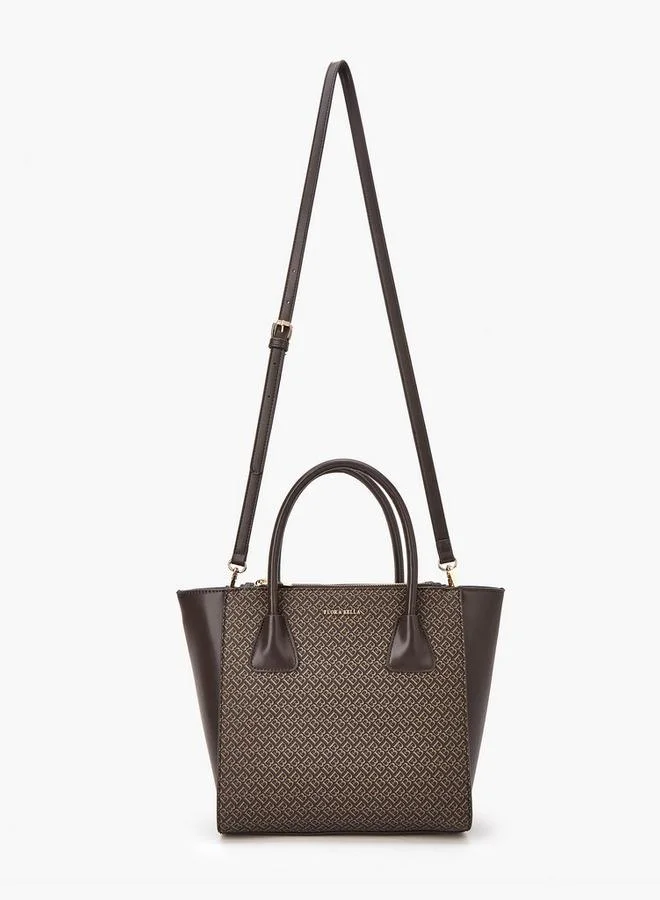 Flora Bella By Shoexpress Monogram Print Tote Bag with Zip Closure