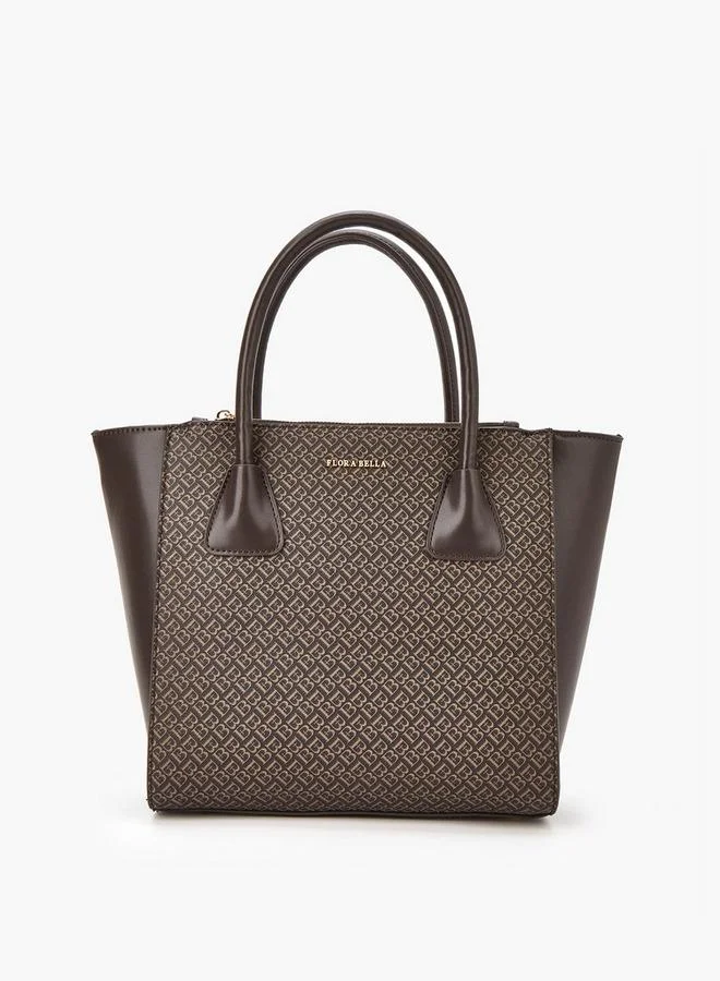 Flora Bella By Shoexpress Monogram Print Tote Bag with Zip Closure
