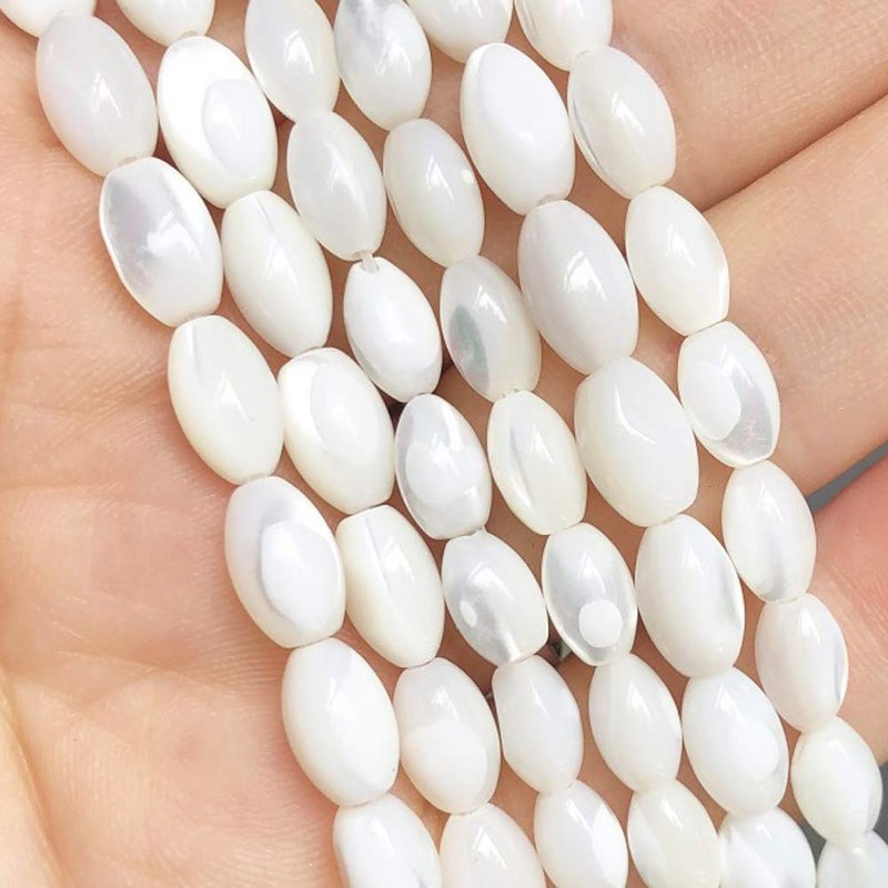 Rice White Mother of Pearl Shell Beads Loose Gemstone Beads for Jewelry Making Strand 15 Inch5x8mm