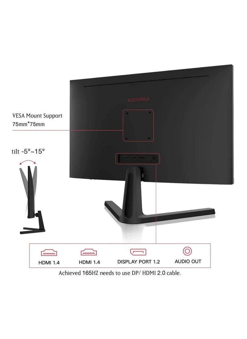 KOORUI - 24 inch VA FHD Gaming Monitor, 165Hz Refresh Rate, 16:9 Aspect Ratio, 1ms Response Time, G-Sync&FreeSync Technology, 85% DCI-P3 Color Gamut, VESA Compatible, DP1.2 / HDMI1.4 x2, Black | 24E4 - Image 1