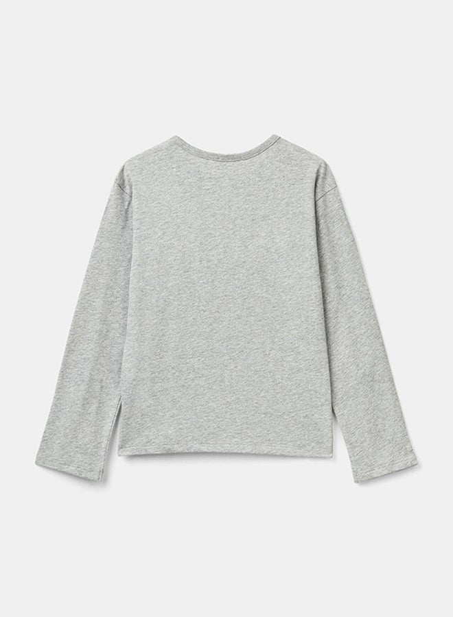 بينيتون تي شيرت بنات من القطن العضوي الدافئ مع الترتر - Image 2