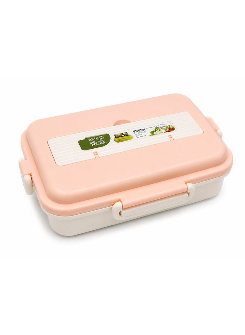 3 Compartment Lunch Box with Spoon & Fork Storage | Portable Food Container – Peach - Image 1