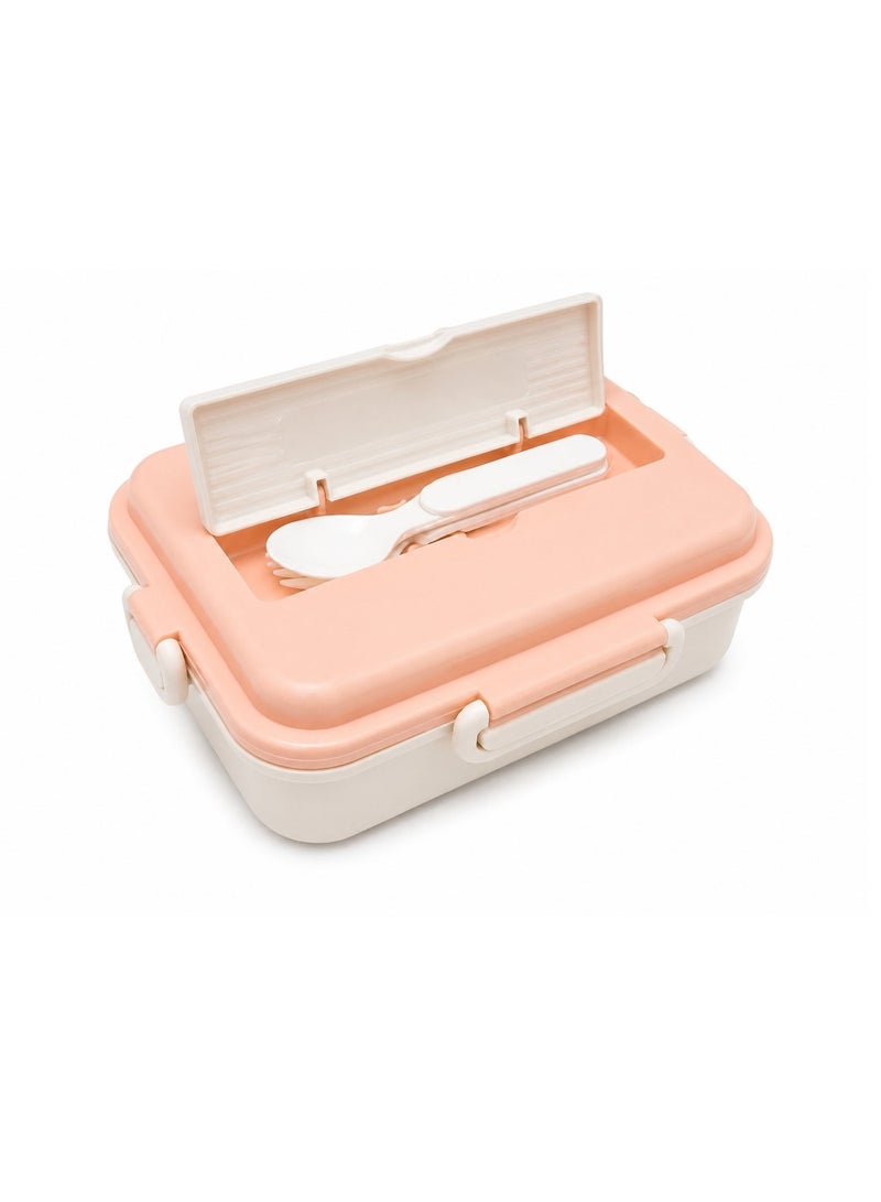 3 Compartment Lunch Box with Spoon & Fork Storage | Portable Food Container – Peach - Image 4