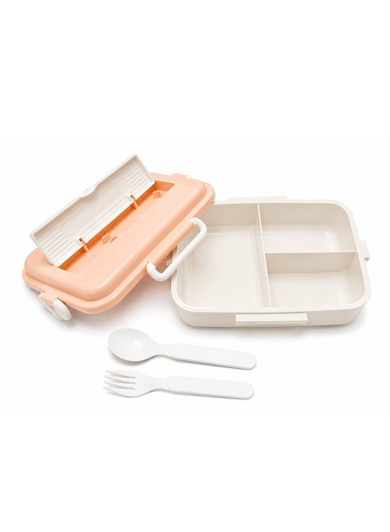 3 Compartment Lunch Box with Spoon & Fork Storage | Portable Food Container – Peach - Image 3