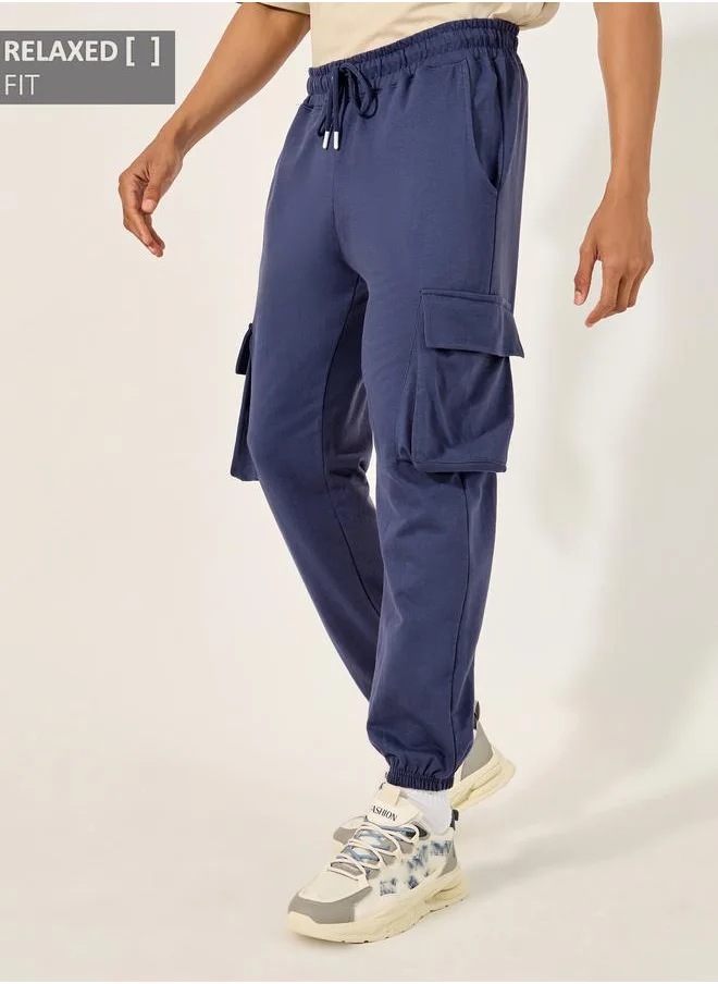 Styli Styli Relaxed Fit Cotton Terry Joggers with Cargo Pockets