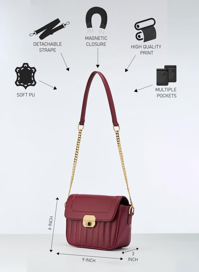 Fargo Flaunt Crossbody Bag for Women | Turn Lock Closure, RFID Pockets, Vegan Leather, YKK Zip | Stylish Sling Bag for Office, Travel & Events | Made in India (Maroon) - Image 4