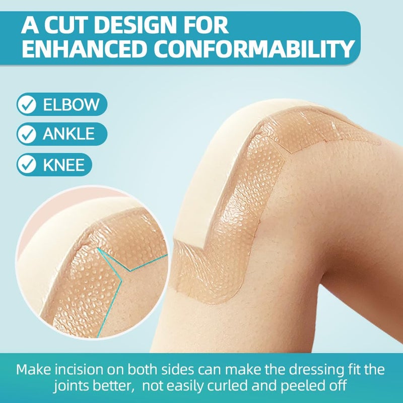 Dimora Silicone Foam Dressing with Border 4"X8" (10 Pack), Adhesive Large Bandages for Wound for Post Elbow Shoulder Knee Surgery Care - Image 5