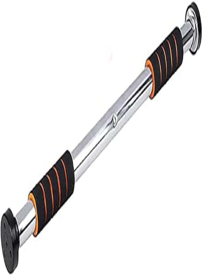 Slovic pull-up bar for home workout | non-slip carbon steel gym bar (load capacity: 100 kg) | adjustable in length, mountable door bar with foam pads & rubber stoppers | silver, size: 62 - 100cm