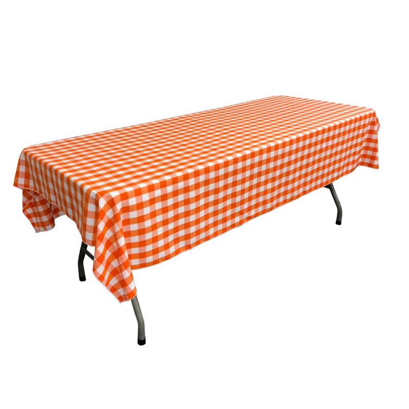 LA Linen LA Linen Checkered 60 by 84-Inch Rectangular Tablecloth  White and Orange 