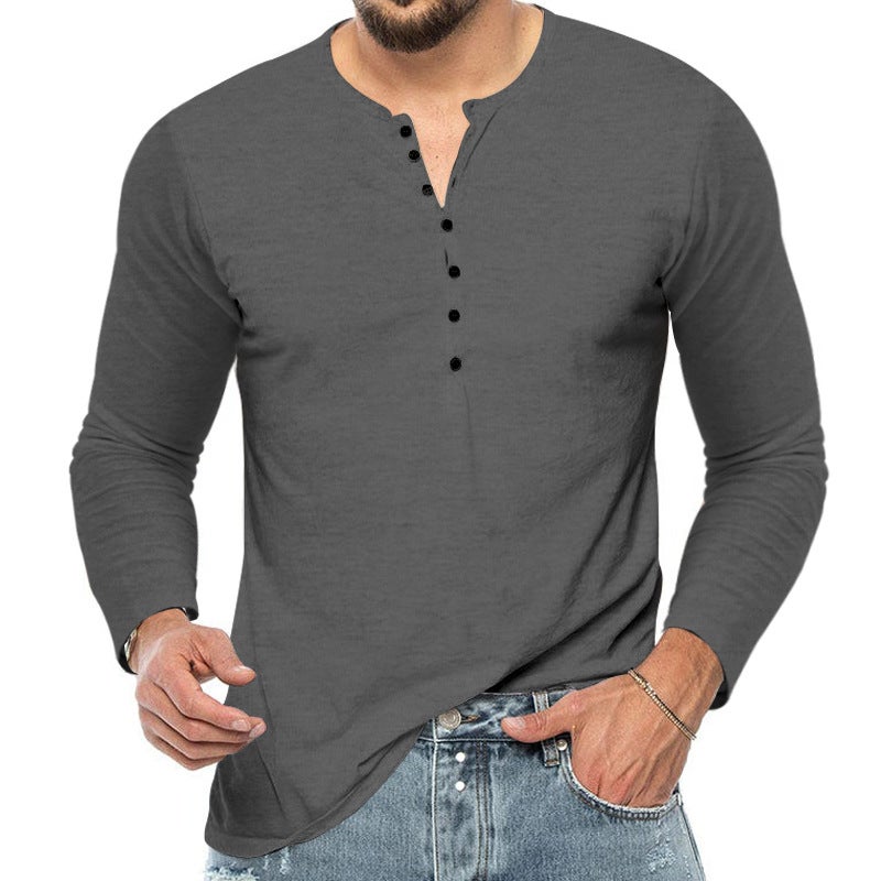 2025 عبر الحدود الجديدة الرجال الربيع والخريف طويل الأكمام الرجال تي شيرت القمصان النحيف زر V-Neck رقيق الجسم قميص - Image 4