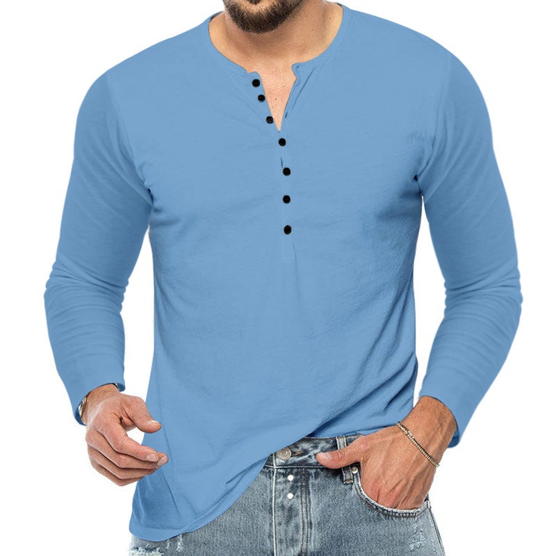 2025 عبر الحدود الجديدة الرجال الربيع والخريف طويل الأكمام الرجال تي شيرت القمصان النحيف زر V-Neck رقيق الجسم قميص - Image 1