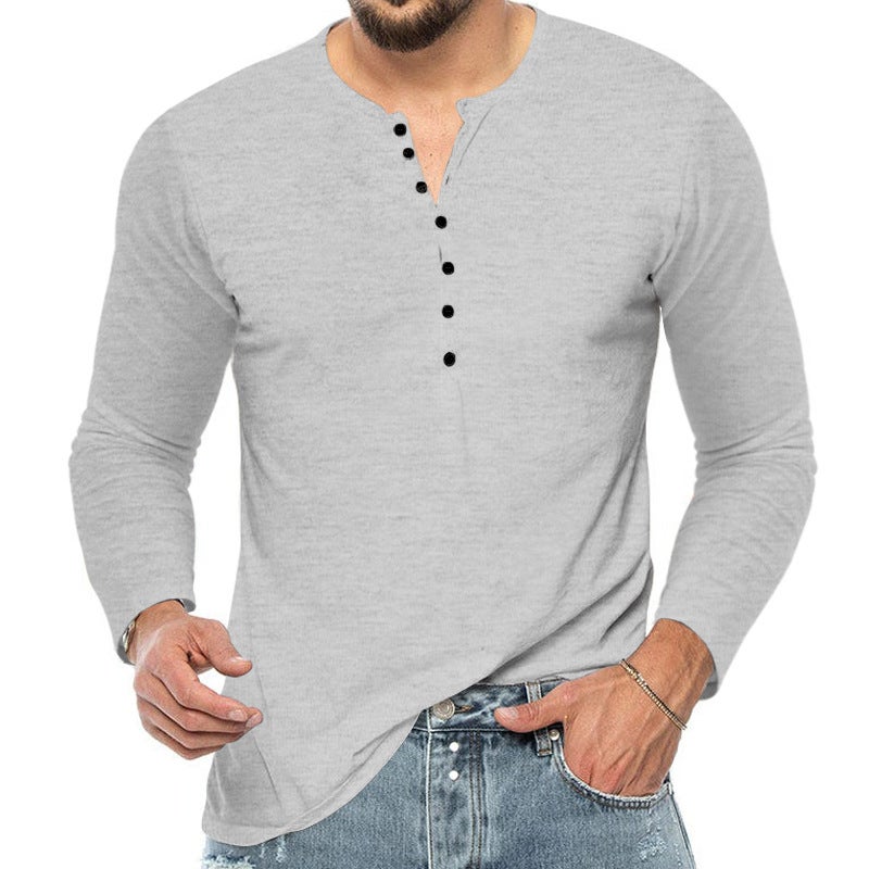 2025 عبر الحدود الجديدة الرجال الربيع والخريف طويل الأكمام الرجال تي شيرت القمصان النحيف زر V-Neck رقيق الجسم قميص - Image 5