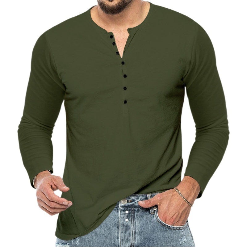 2025 عبر الحدود الجديدة الرجال الربيع والخريف طويل الأكمام الرجال تي شيرت القمصان النحيف زر V-Neck رقيق الجسم قميص - Image 2