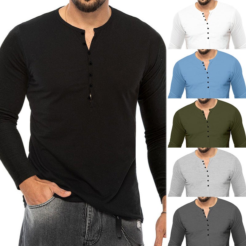 2025 عبر الحدود الجديدة الرجال الربيع والخريف طويل الأكمام الرجال تي شيرت القمصان النحيف زر V-Neck رقيق الجسم قميص - Image 3
