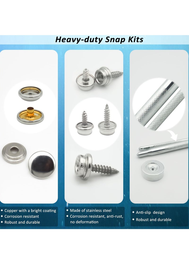 SYOSI Canvas Snap Kit, Heavy Duty Snap Fastener Kit, Stainless Steel Snap Button Kit, 20 Sets 10mm Snaps and 20 Sets 15mm Snaps, Suitable for Boat Cover, Tarps, Canvas, Leather - Image 5