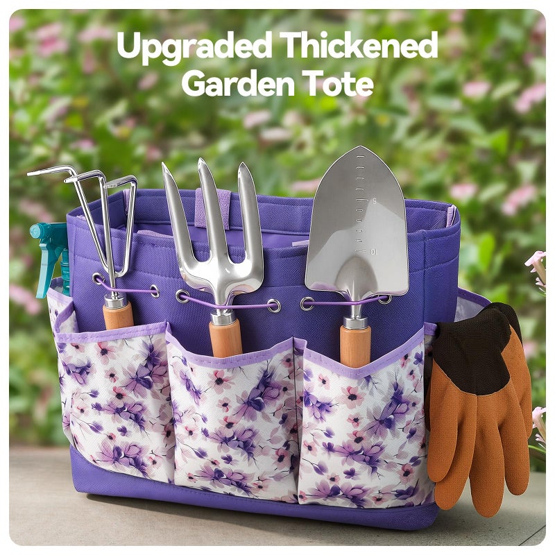 Grenebo Gardening Tools 9-Piece Heavy Duty Garden Hand Tools with Fashion and Durable Garden Tools Organizer Handbag, Rust-Proof Garden Tool Set, Ideal Gardening Gifts for Women (Purple) - Image 3