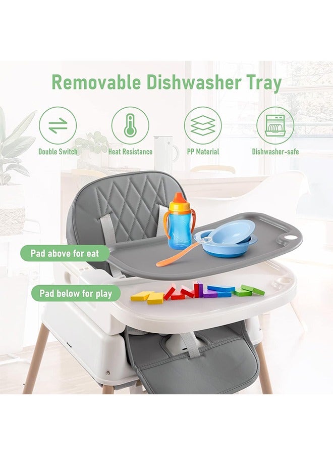 قبلة طفل 3 في 1 كرسي عالي قابل للتحويل للأطفال مع ارتفاع قابل للتعديل ، ومساندة القدم ، وصنية وحزام الأمان ، 6 أشهر إلى 4 سنوات ، رمادي - Image 5