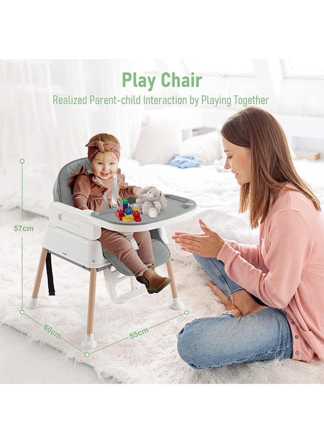 قبلة طفل 3 في 1 كرسي عالي قابل للتحويل للأطفال مع ارتفاع قابل للتعديل ، ومساندة القدم ، وصنية وحزام الأمان ، 6 أشهر إلى 4 سنوات ، رمادي - Image 4