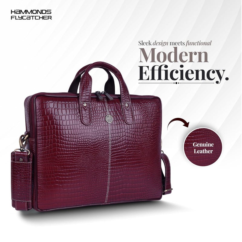 HAMMONDS FLYCATCHER Genuine Leather Office Bag for Men - 15.6 Inch Laptop Bag for Men, Professional Leather Bag - Adjustable Straps and Multiple Compartments - 1 Year Warranty - Croc Maroon - Image 2