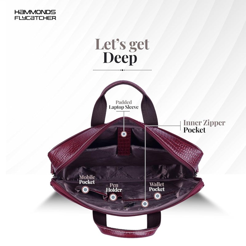 HAMMONDS FLYCATCHER Genuine Leather Office Bag for Men - 15.6 Inch Laptop Bag for Men, Professional Leather Bag - Adjustable Straps and Multiple Compartments - 1 Year Warranty - Croc Maroon - Image 4