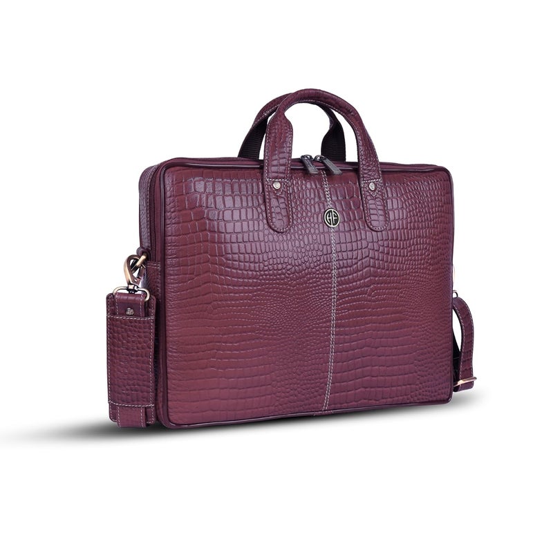 HAMMONDS FLYCATCHER Genuine Leather Office Bag for Men - 15.6 Inch Laptop Bag for Men, Professional Leather Bag - Adjustable Straps and Multiple Compartments - 1 Year Warranty - Croc Maroon - Image 1
