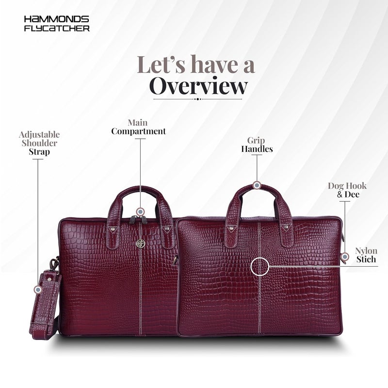 HAMMONDS FLYCATCHER Genuine Leather Office Bag for Men - 15.6 Inch Laptop Bag for Men, Professional Leather Bag - Adjustable Straps and Multiple Compartments - 1 Year Warranty - Croc Maroon - Image 3