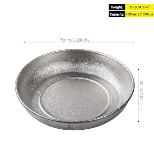 SILVERANT Titanium Camping Plate, Titanium Bowls Ultra Thick & Durable Tableware Single Wall Cookware Mess Kit with Carry Mesh Bag for Outdoor- Crystallized (Plate- 400ml) - Image 2