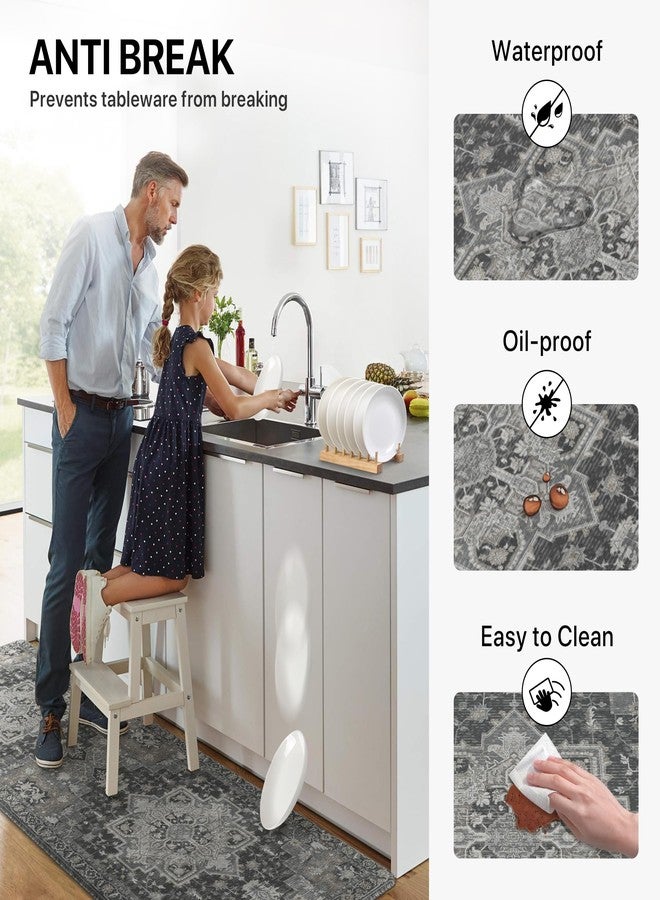 GENIMO Kitchen Mats for Floor 2PCs, Washable Anti Fatigue Mat for Cushioned, 17.3"x47"+17.3"x30", Waterproof Kitchen Rugs, Non Slip Comfort Standing Mat Rug for Home, Sink, Laundry, Dark Gray - Image 5