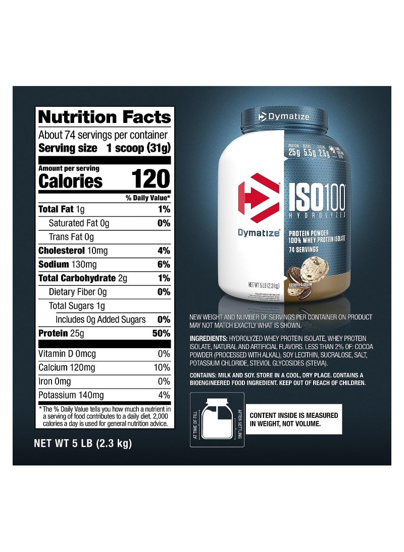 Dymatize ISO 100 Hydrolyzed Protein Powder - Cookies and Cream -5LB - Image 5