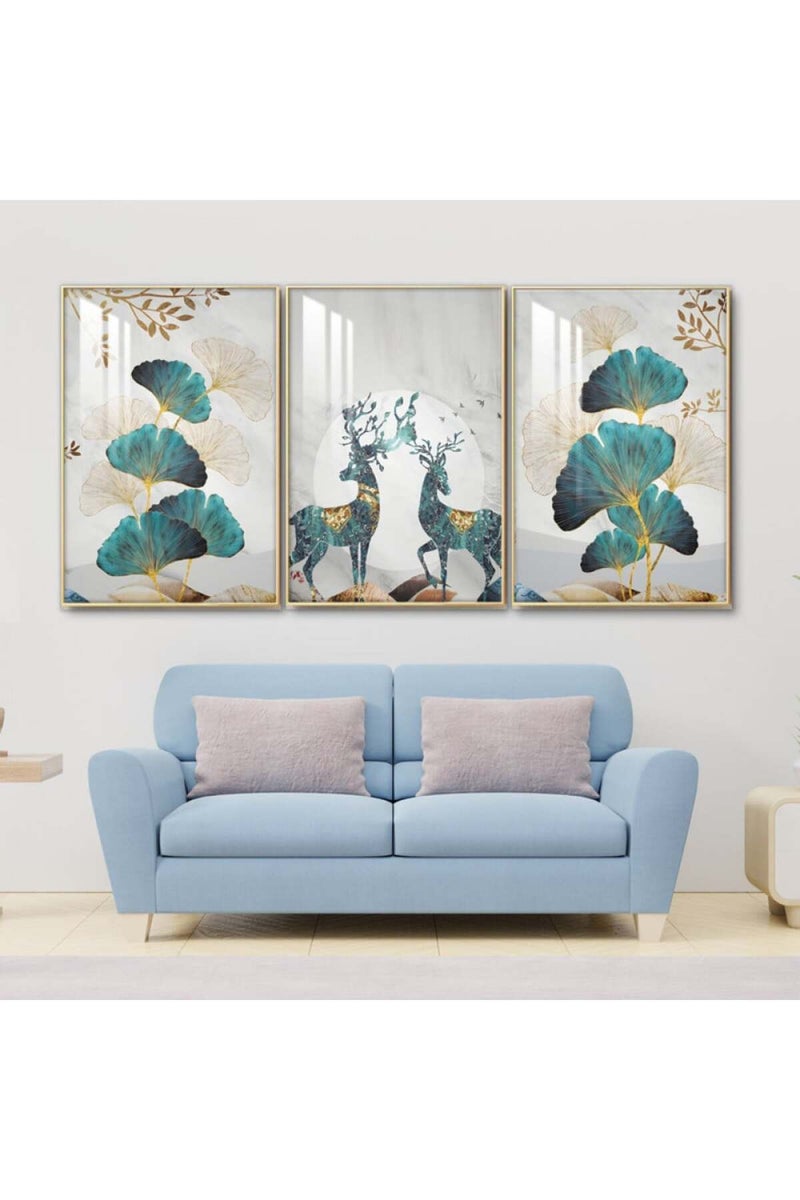 Marktna Three wooden wall painting with a frame and a clear acrylic layer - Image 1