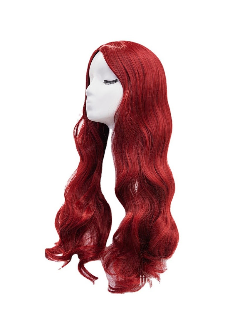 Movie Aquaman heroine Mera red side parted long curly hair cosplay wig costumes dress up wig - Image 1