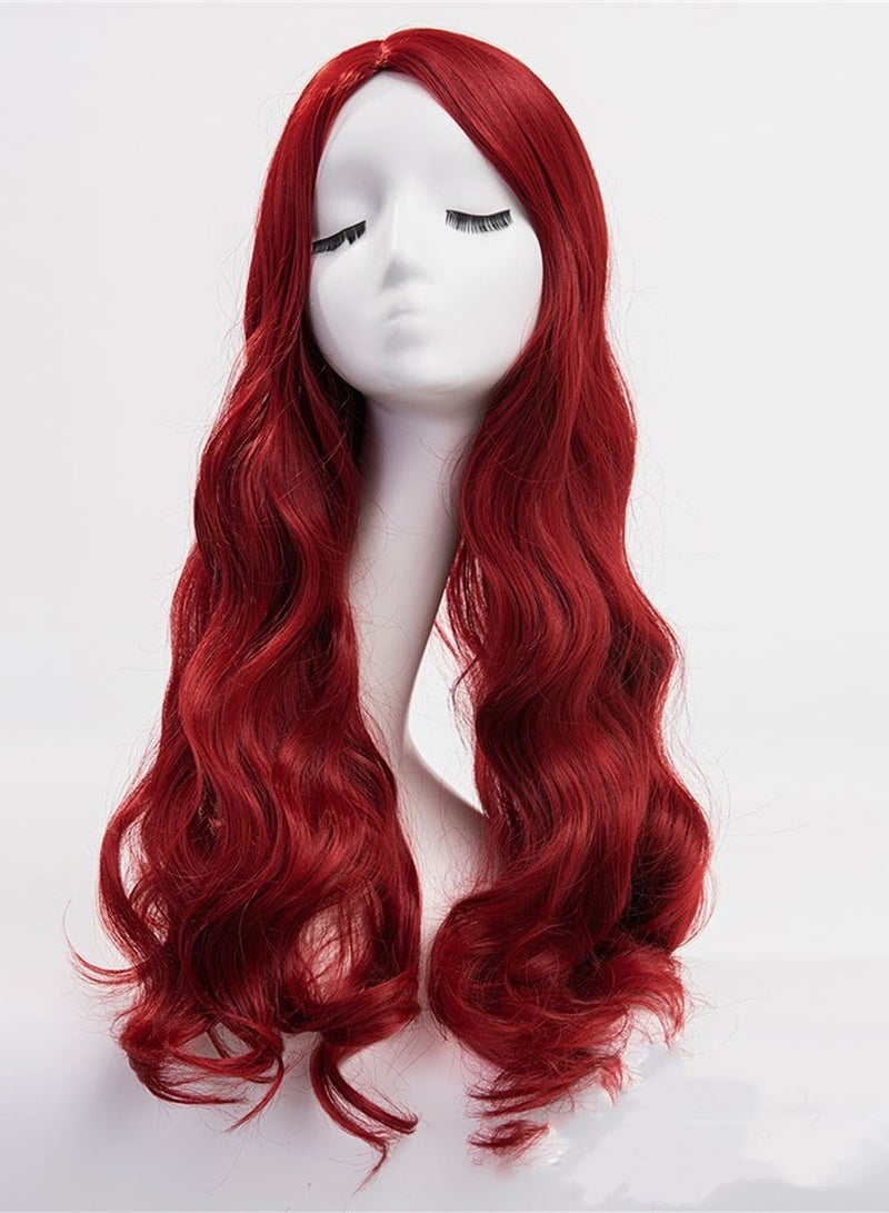 Movie Aquaman heroine Mera red side parted long curly hair cosplay wig costumes dress up wig - Image 3