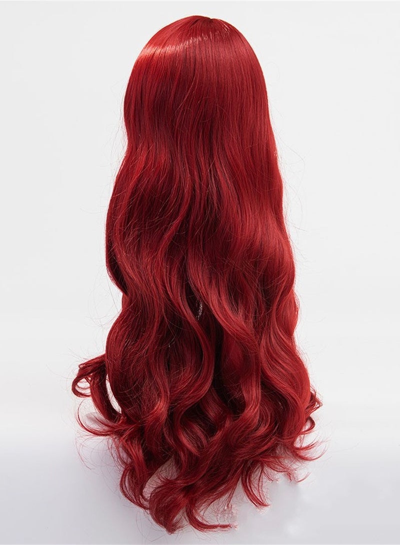 Movie Aquaman heroine Mera red side parted long curly hair cosplay wig costumes dress up wig - Image 4
