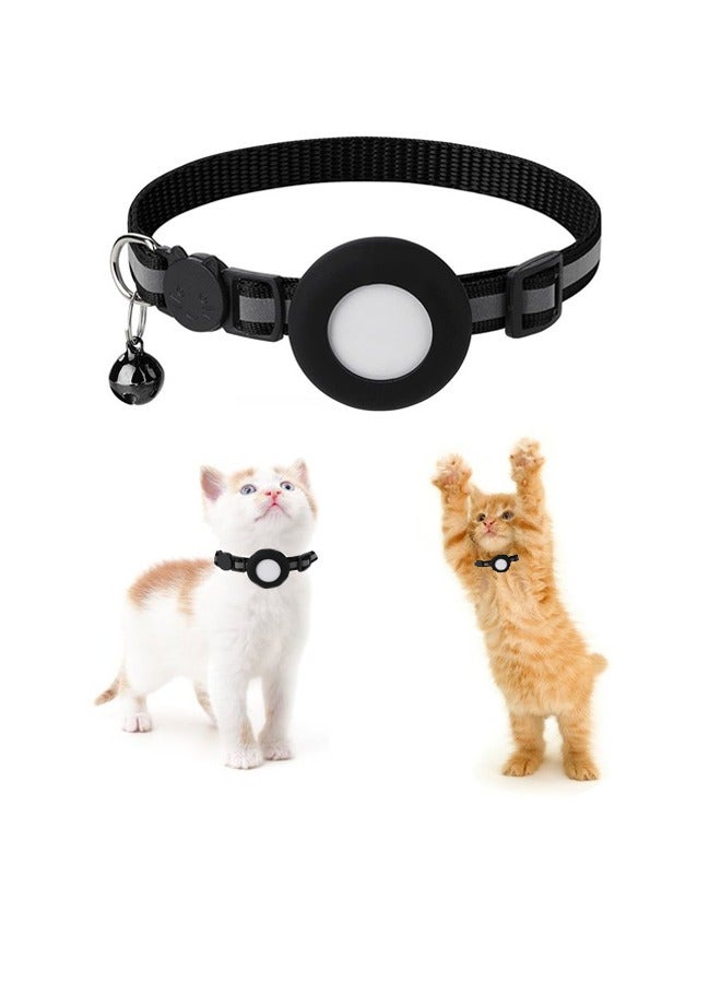 طوق قطة AirTag مع طوق قطط منفصل قابل للتعديل بالجرس ، تصميم عاكس ، حامل مقاوم للماء للقطط والجراء (أسود) - Image 1