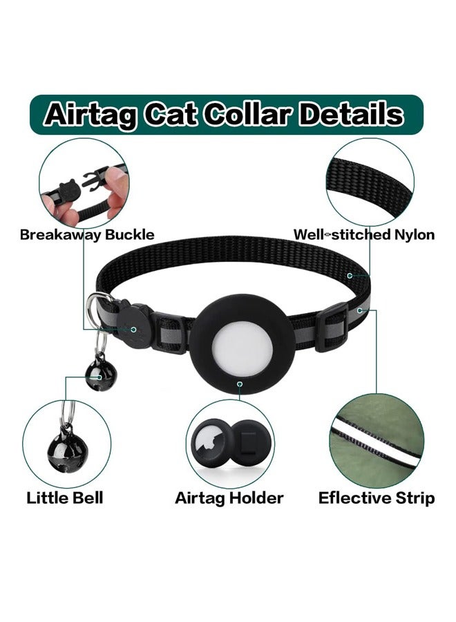 طوق قطة AirTag مع طوق قطط منفصل قابل للتعديل بالجرس ، تصميم عاكس ، حامل مقاوم للماء للقطط والجراء (أسود) - Image 2
