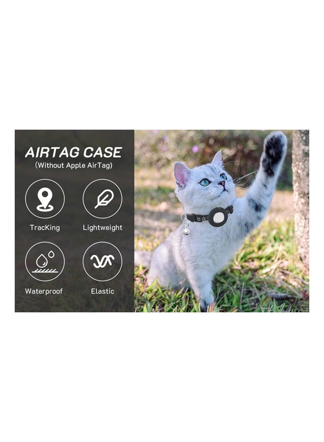 طوق قطة AirTag مع طوق قطط منفصل قابل للتعديل بالجرس ، تصميم عاكس ، حامل مقاوم للماء للقطط والجراء (أسود) - Image 3