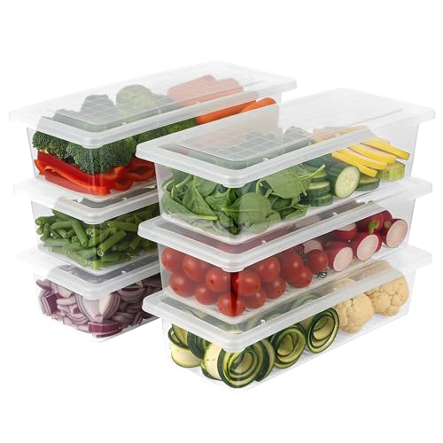 Swaze Fridge Storage Boxes Pack of 6 - Clear Plastic Organizer Bins for Vegetables Fruits Grocery - Stackable BPA-Free Food Containers for Kitchen Pantry Fridge - Leakproof & Easy Clean - Image 1