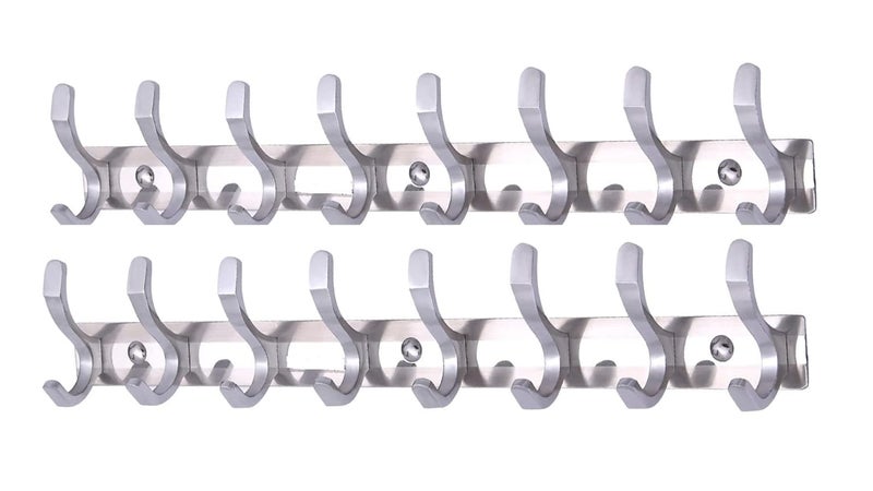 DHRUV Aluminium Stainless Steel Classic Glossy Duck Pronged 8 Pins Hook Rail Steel Pack of 2 - Image 1